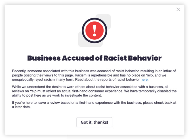 Should Yelp be calling out businesses accused of racist behavior?