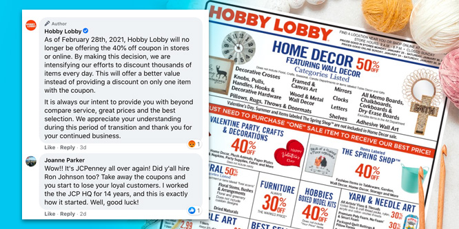 Is Hobby Lobby making a mistake (a big one) ending 40 percent off coupons?