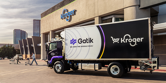 Gatik truck parked in front of Kroger