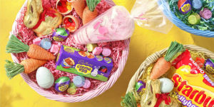 Easter basket with candy displayed in it