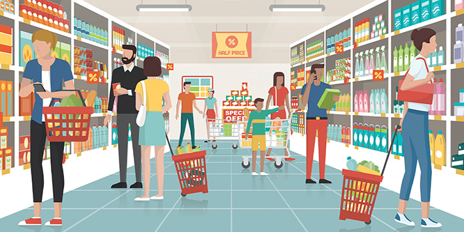 Illustration of a grocery aisle