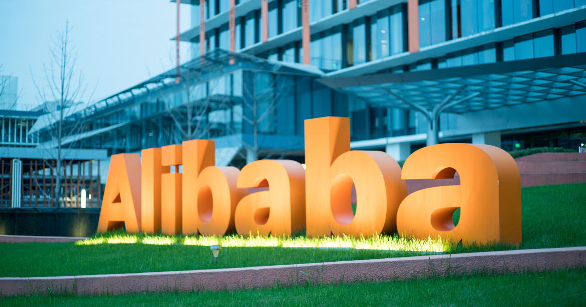 Alibaba logo standing up on grass