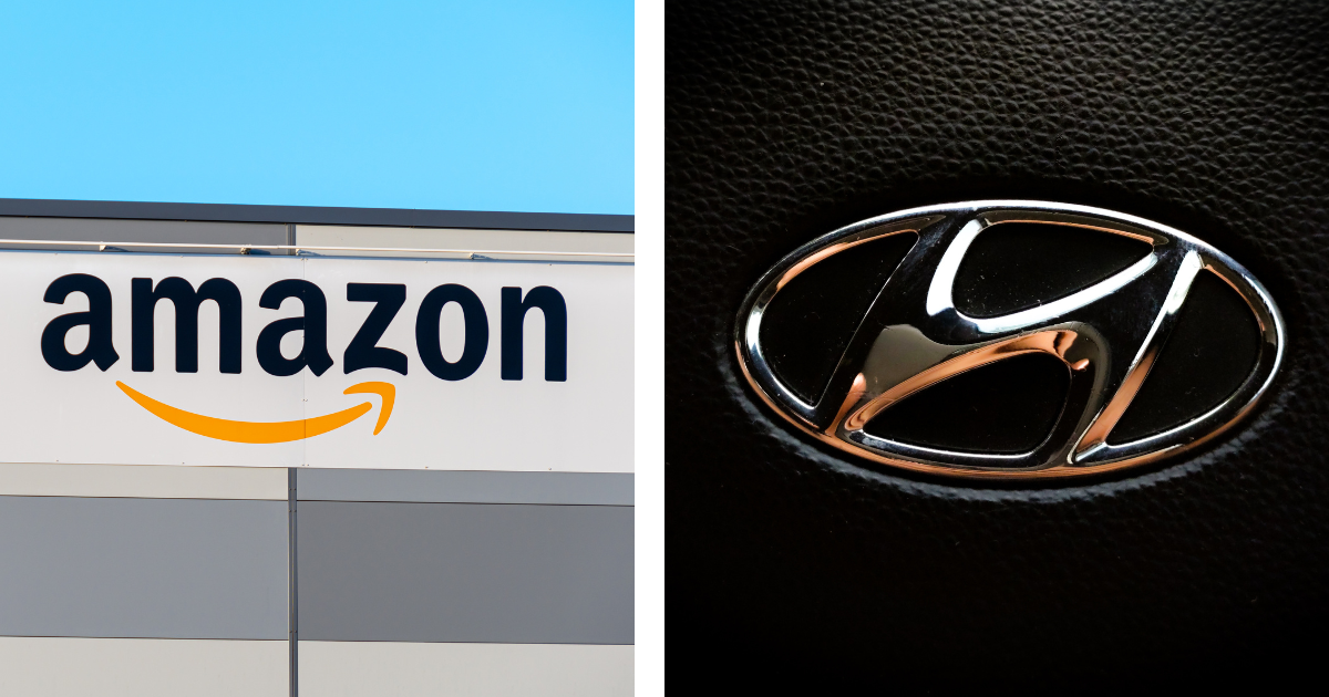 Amazon logo on the left, Hyundai logo on the right