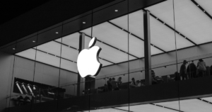Apple logo on glass wall