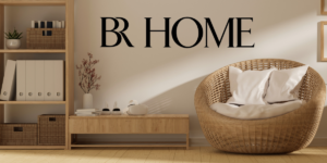 Picture of a living room with the logo for BR Home on top