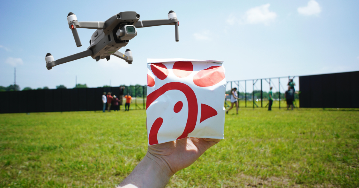 Drone above a Chick-fil-A sandwich
