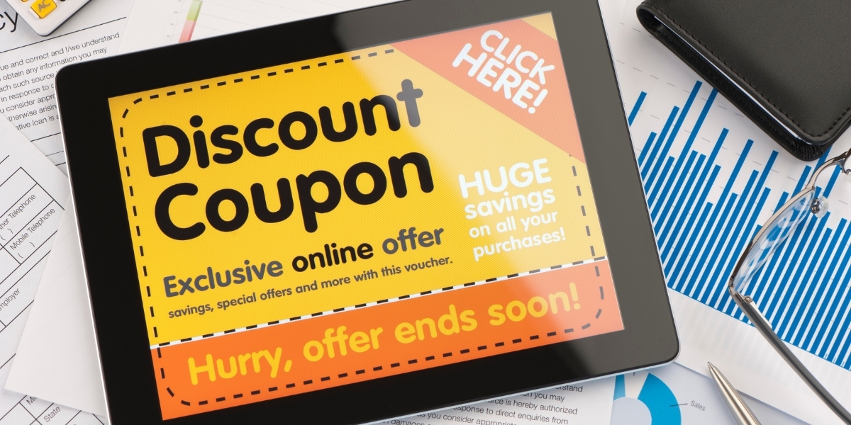 Tablet that shows a discount coupon offer