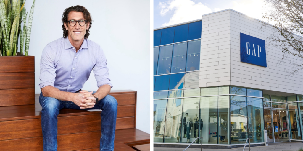 Gap's CEO next to a Gap building