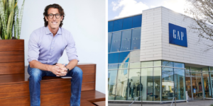Gap's CEO next to a Gap building