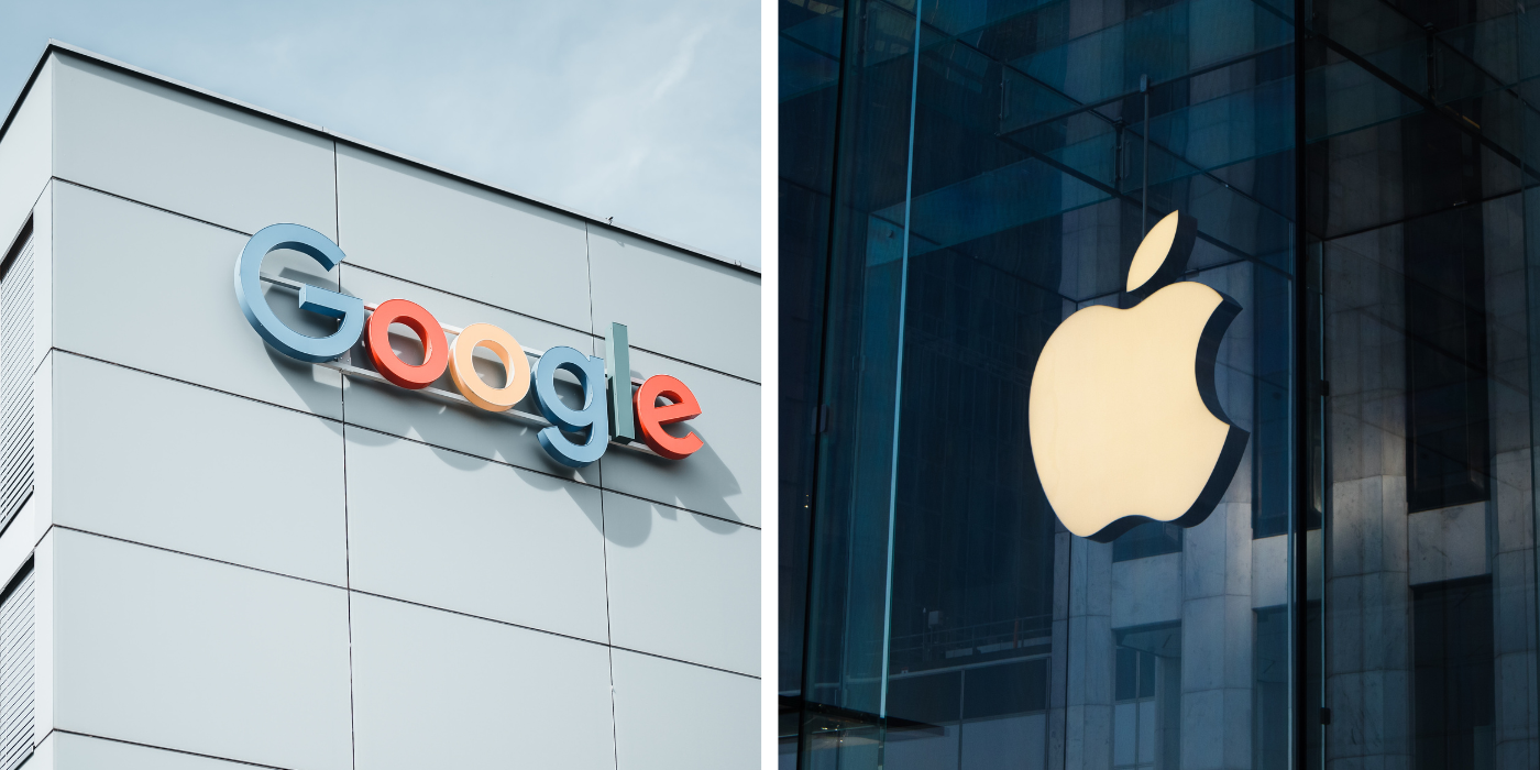 Google and Apple logos on buildings