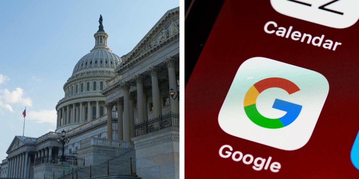 The U.S. Capitol on the left and an image of a Google app on the right