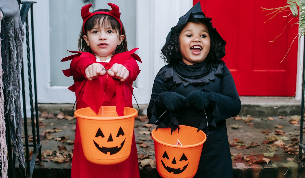 Two kids trick-or-treating