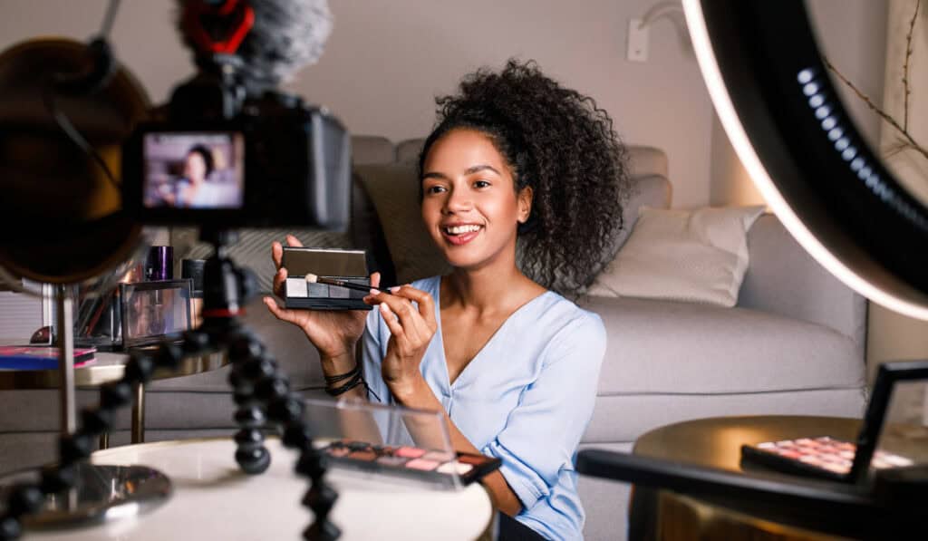 Influencer showing product on camera