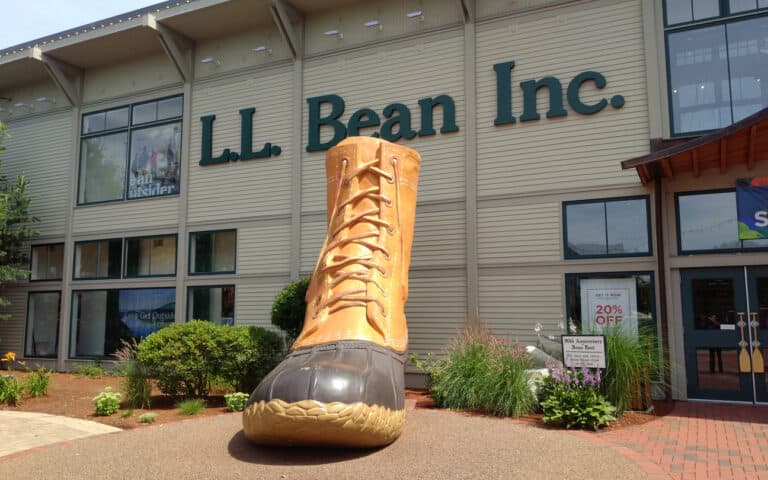Iconic giant snow boot at the L.L.Bean Flagship Store, Freeport, ME, USA
