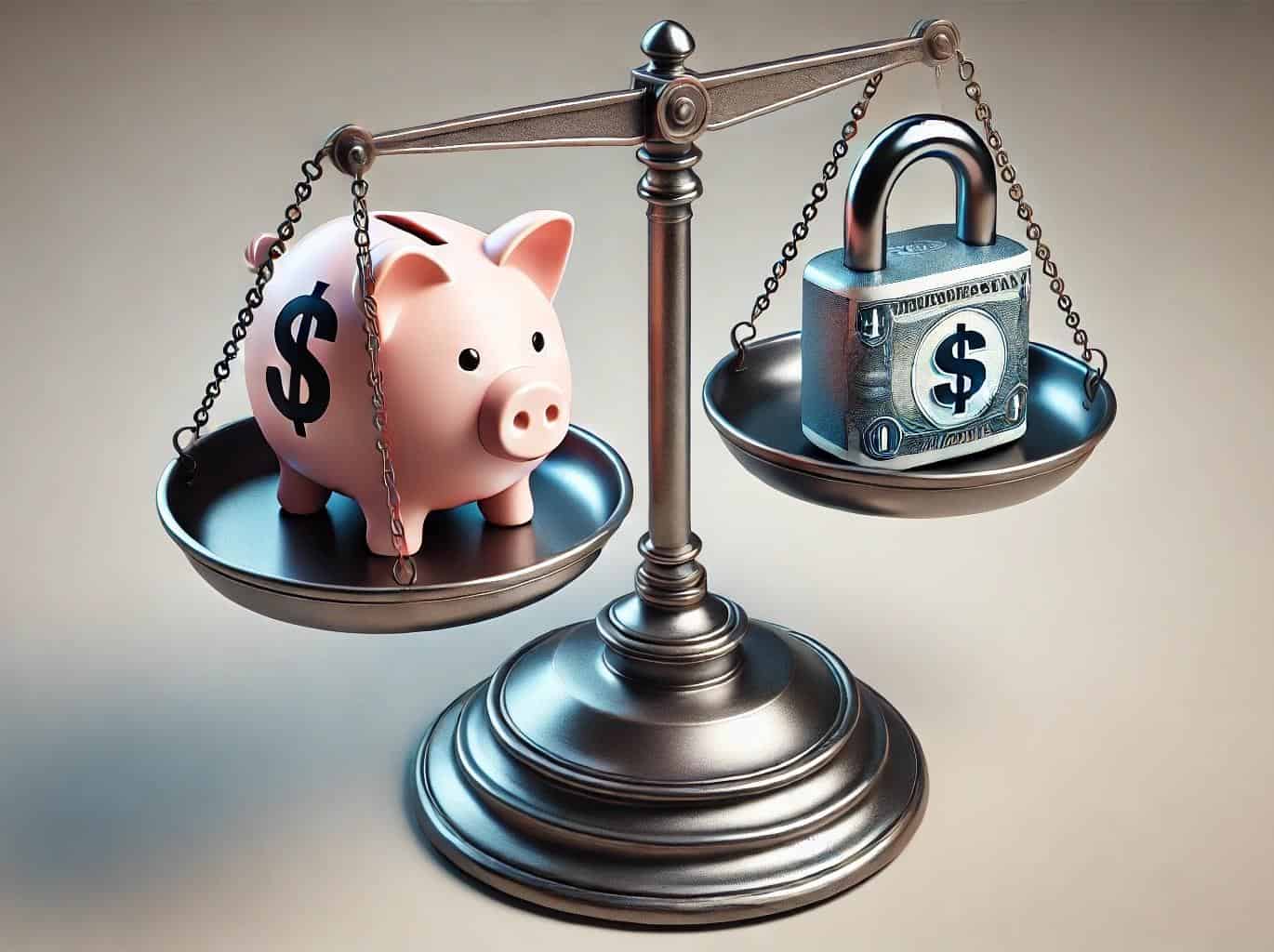 Piggy bank and lock on a scale