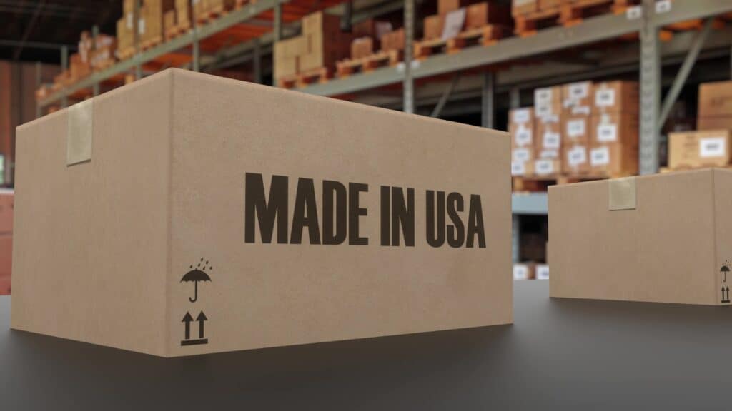 Boxes with MADE IN USA text on conveyor
