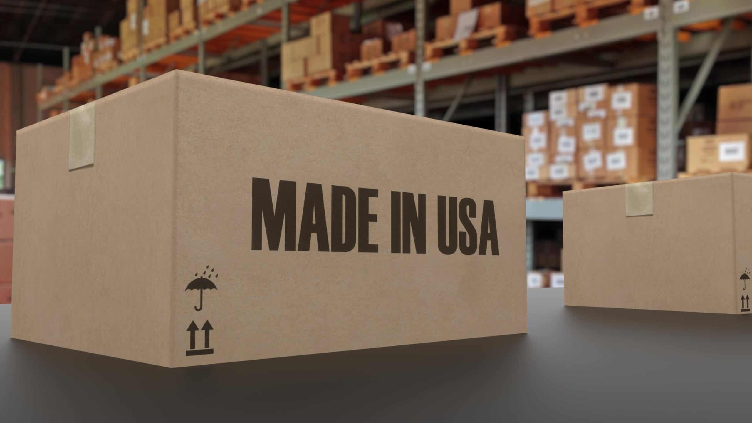 Boxes with MADE IN USA text on conveyor