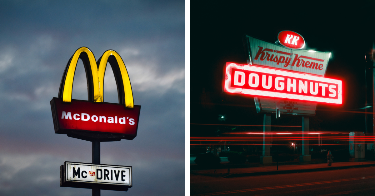 Image of McDonald's and Krispy Kreme signs