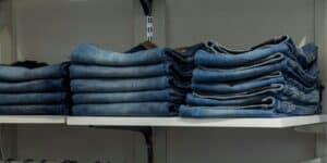 A stack of jeans in a store, Good American