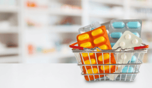 Pharmacy pills in basket
