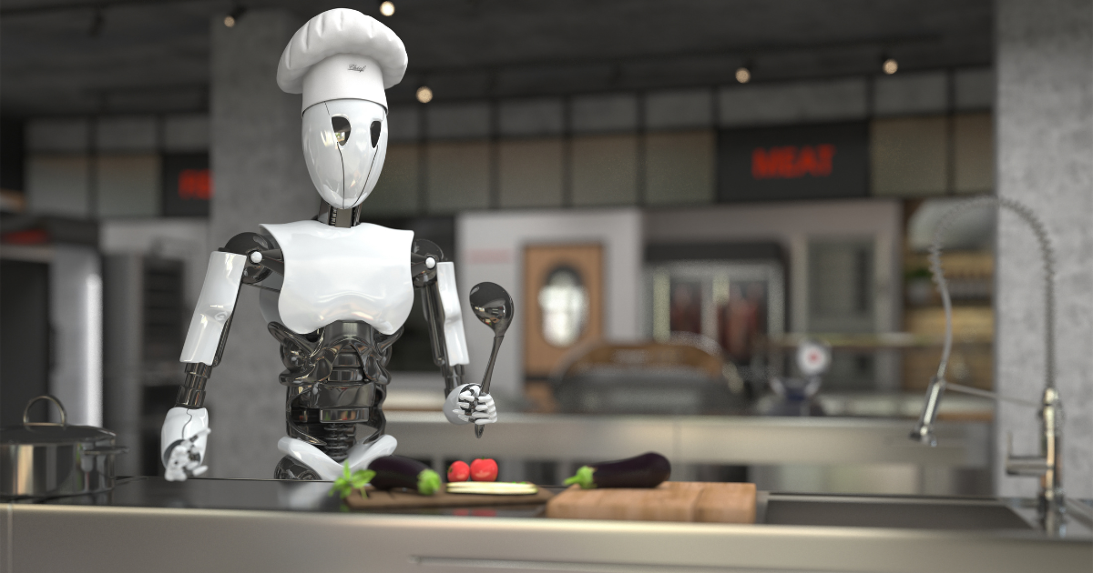 Robot chef in a kitchen