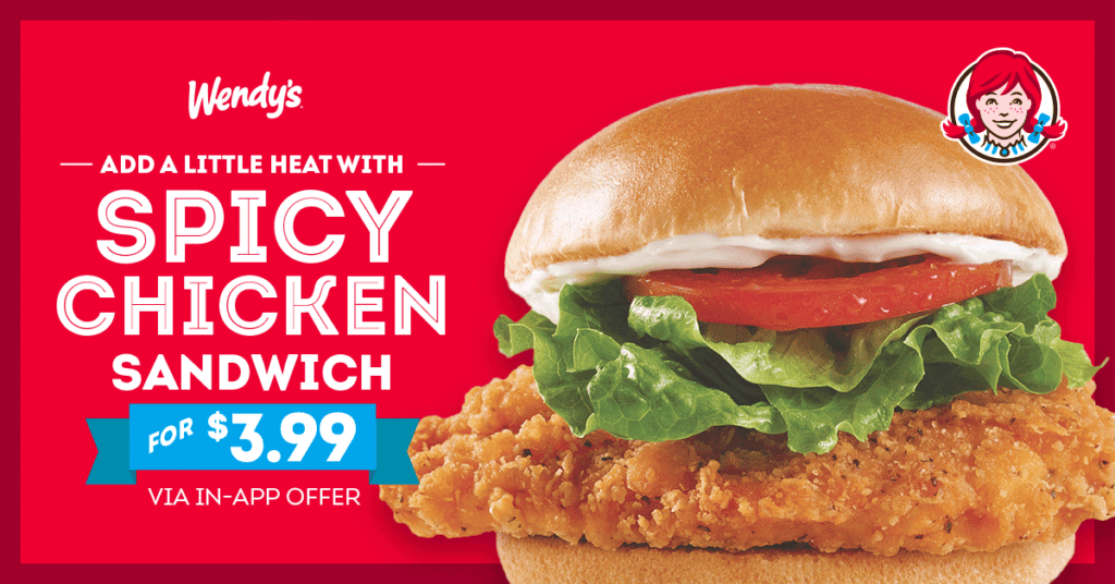 Wendy's Spicy Chicken Sandwich is available for $3.99 in the Wendy's app.