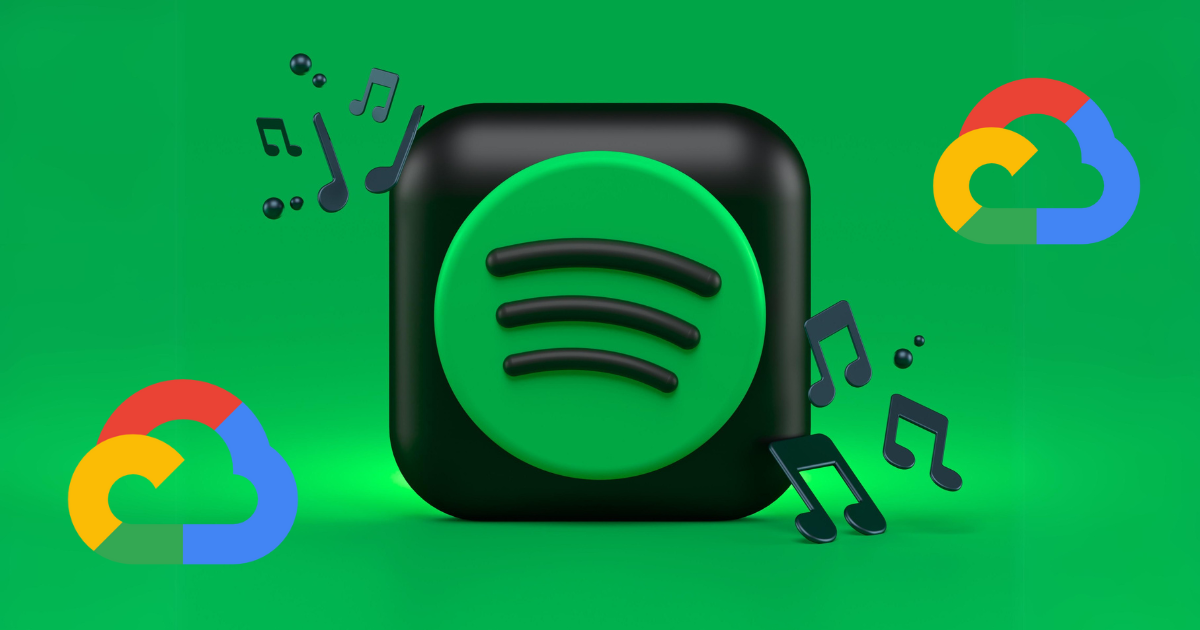 Spotify logo with music notes and Google Cloud logos