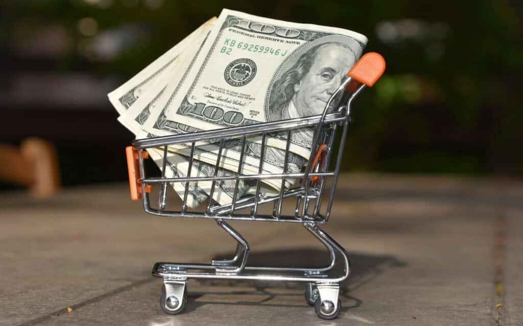 Cash in a mini shopping cart