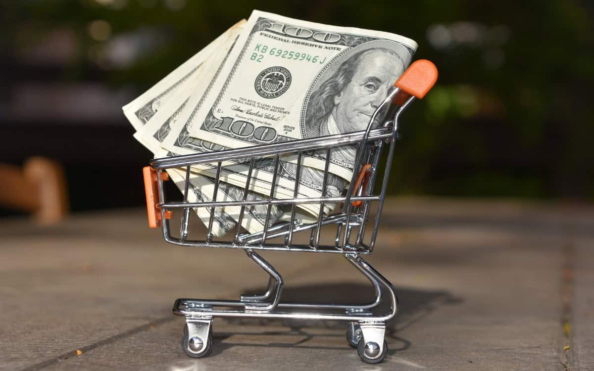 Cash in a mini shopping cart