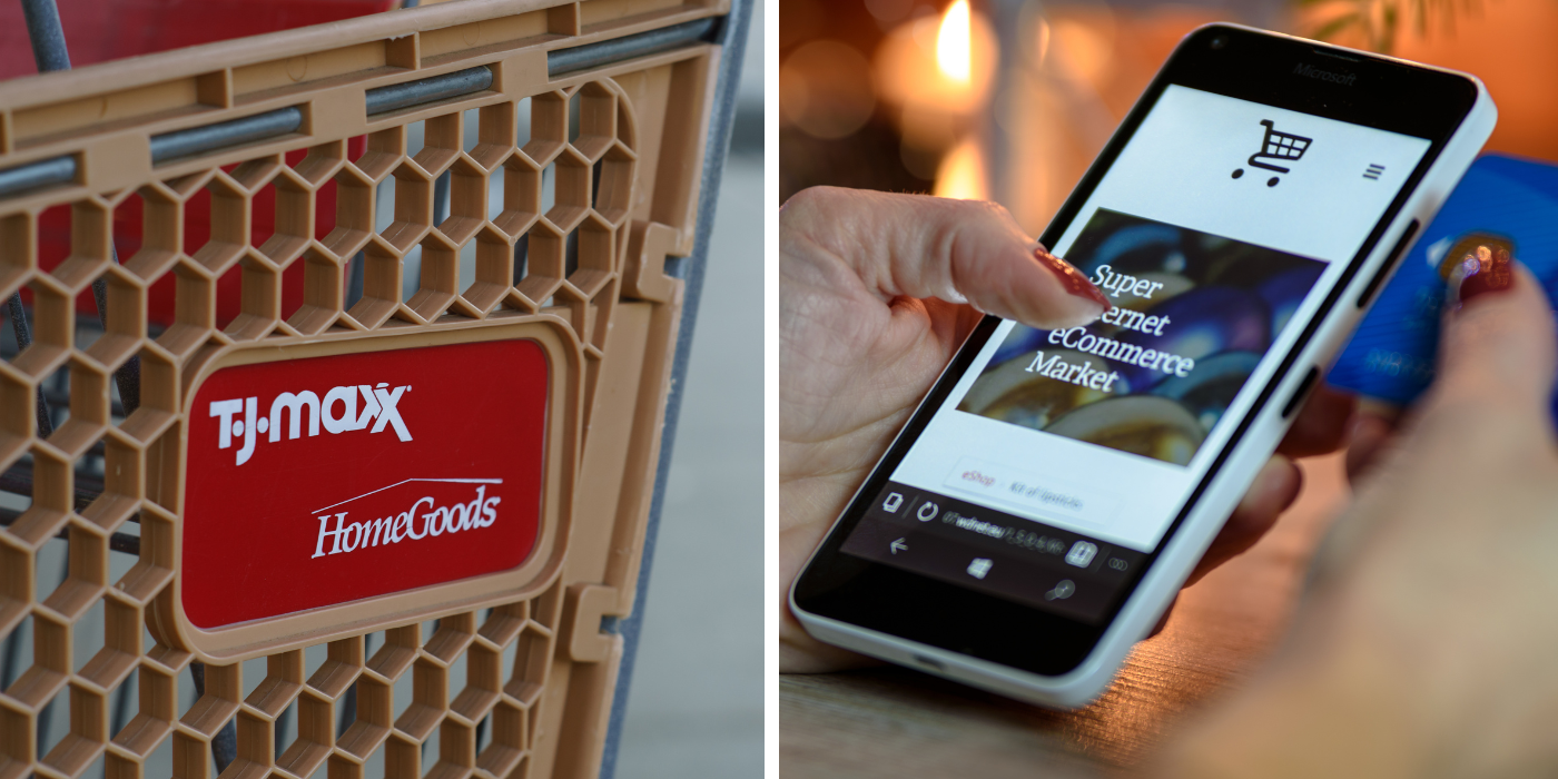 TJ Maax shopping cart on the left, phone on the right