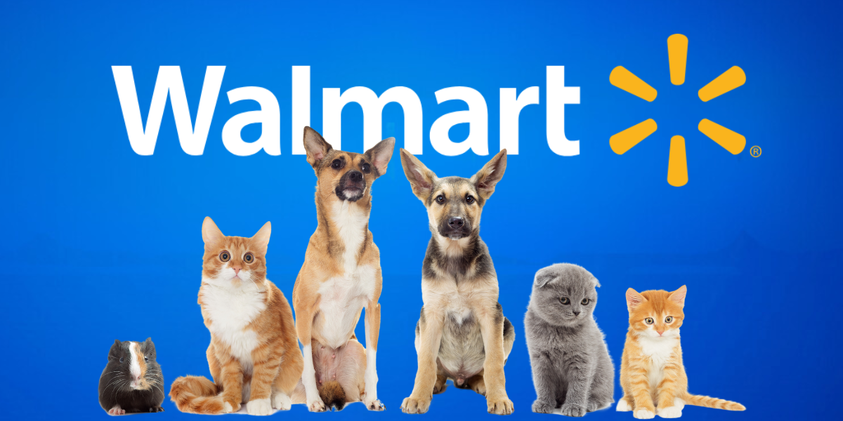 Walmart logo above a group of pets