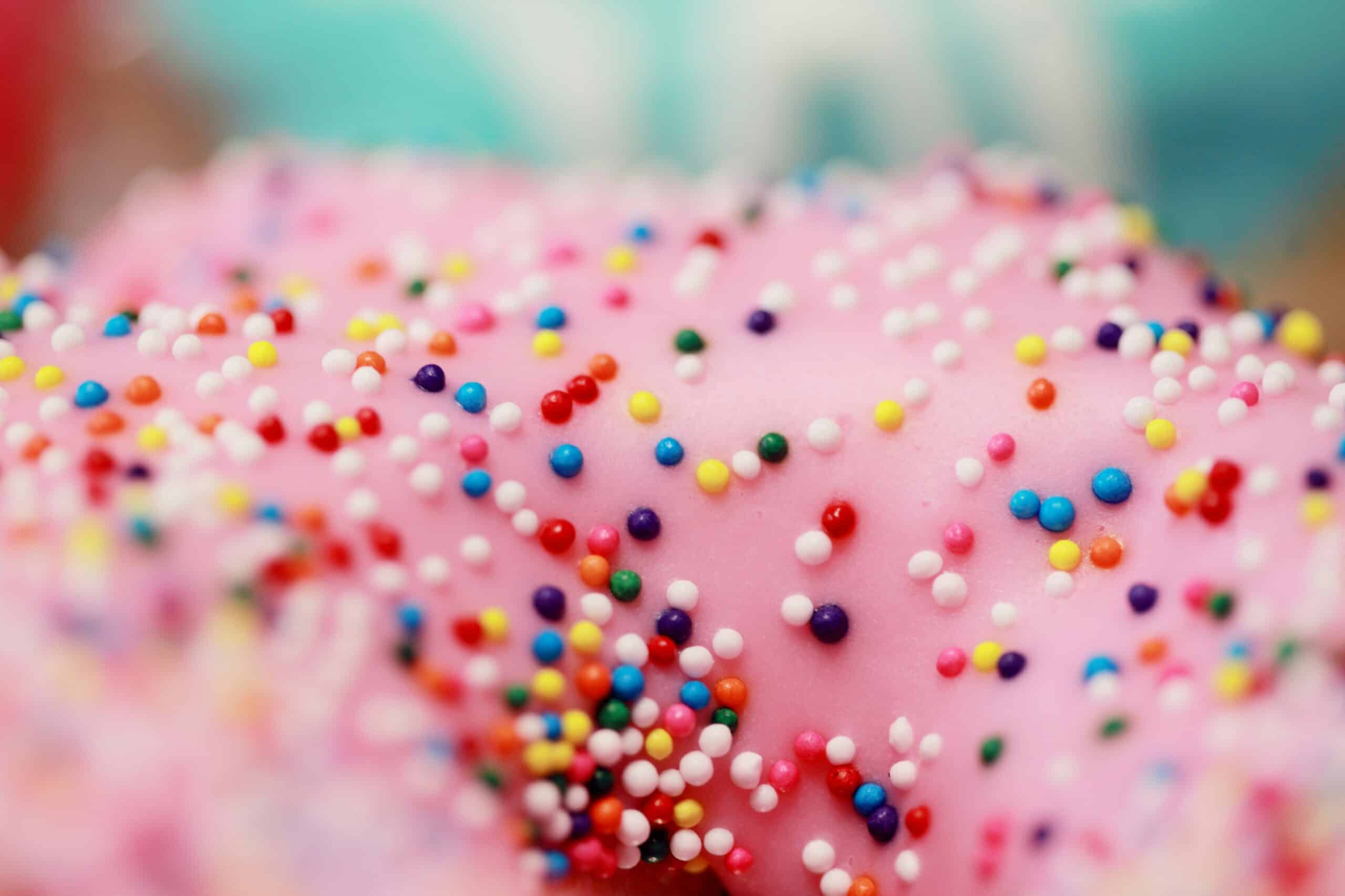 close-up shot of colorful pastry, artificial dye