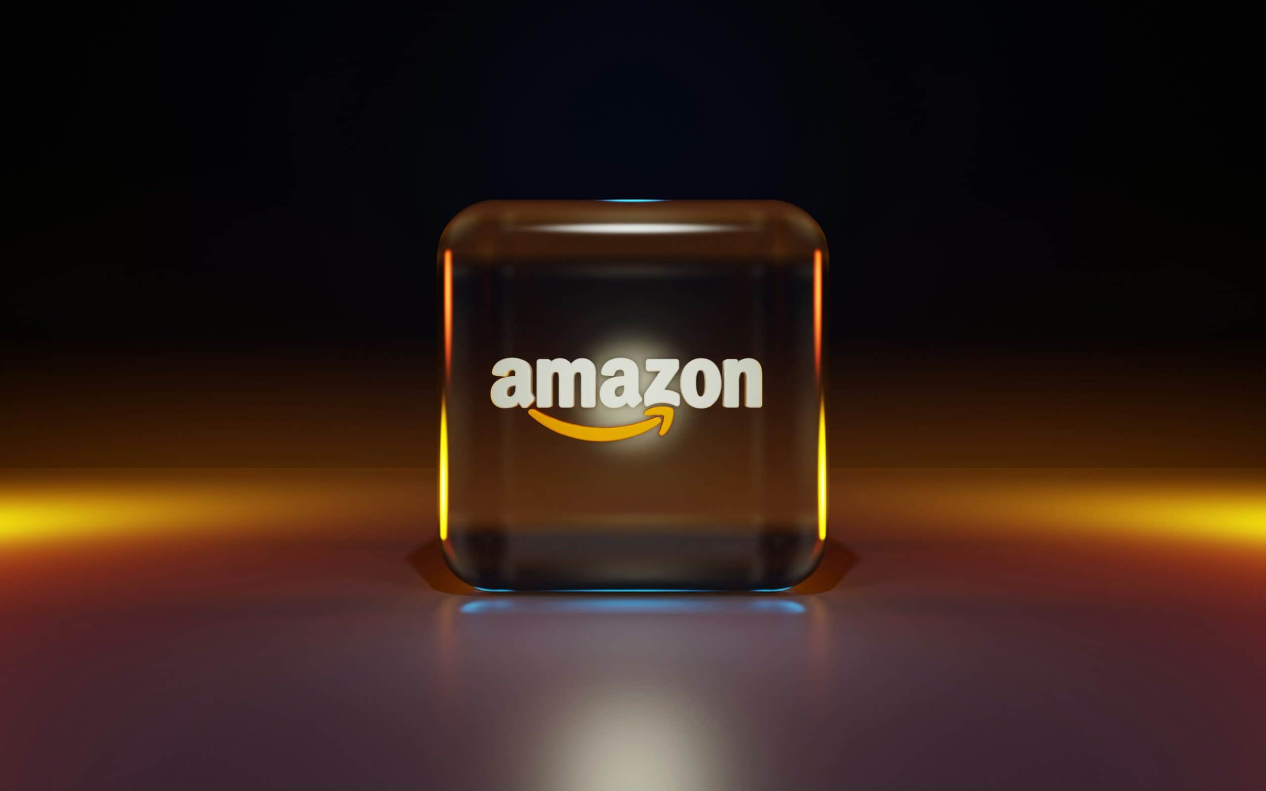 amazon logo on clear block