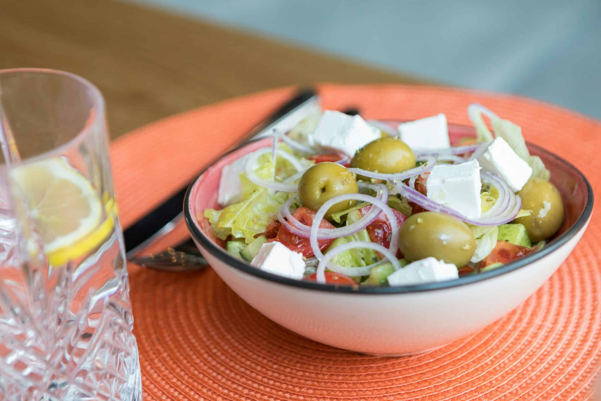 Greek salad with water