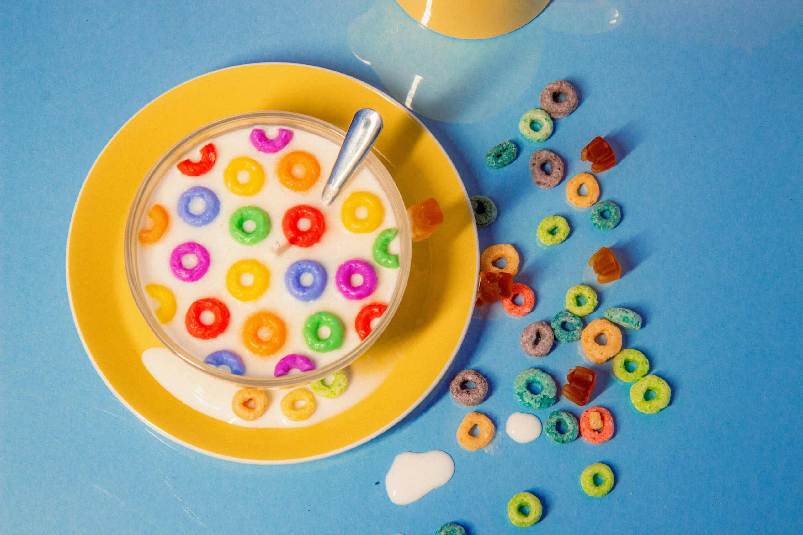 bowl of colorful cereal, Kellogg's