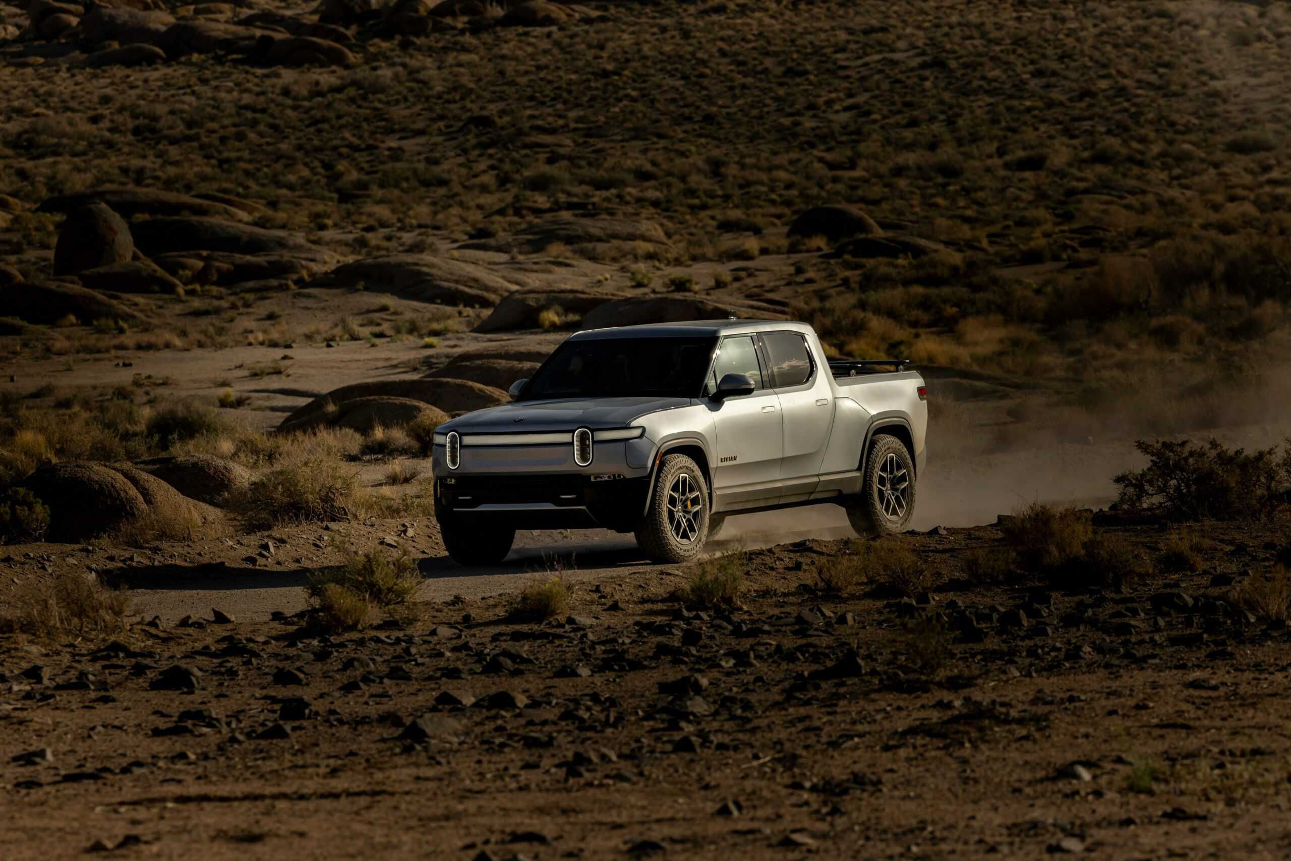 rivian ev truck on road