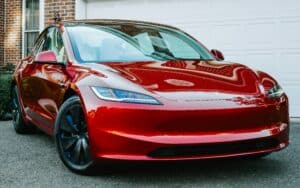 red Tesla EV