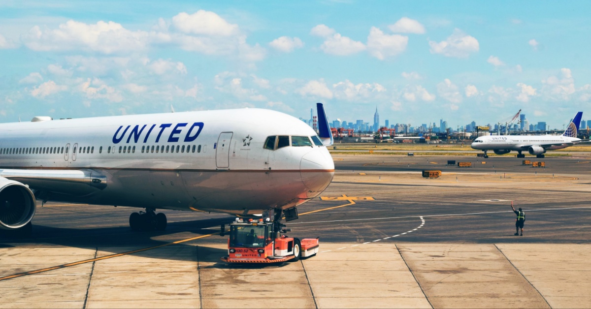 A United Airlines plane on the tarmac.