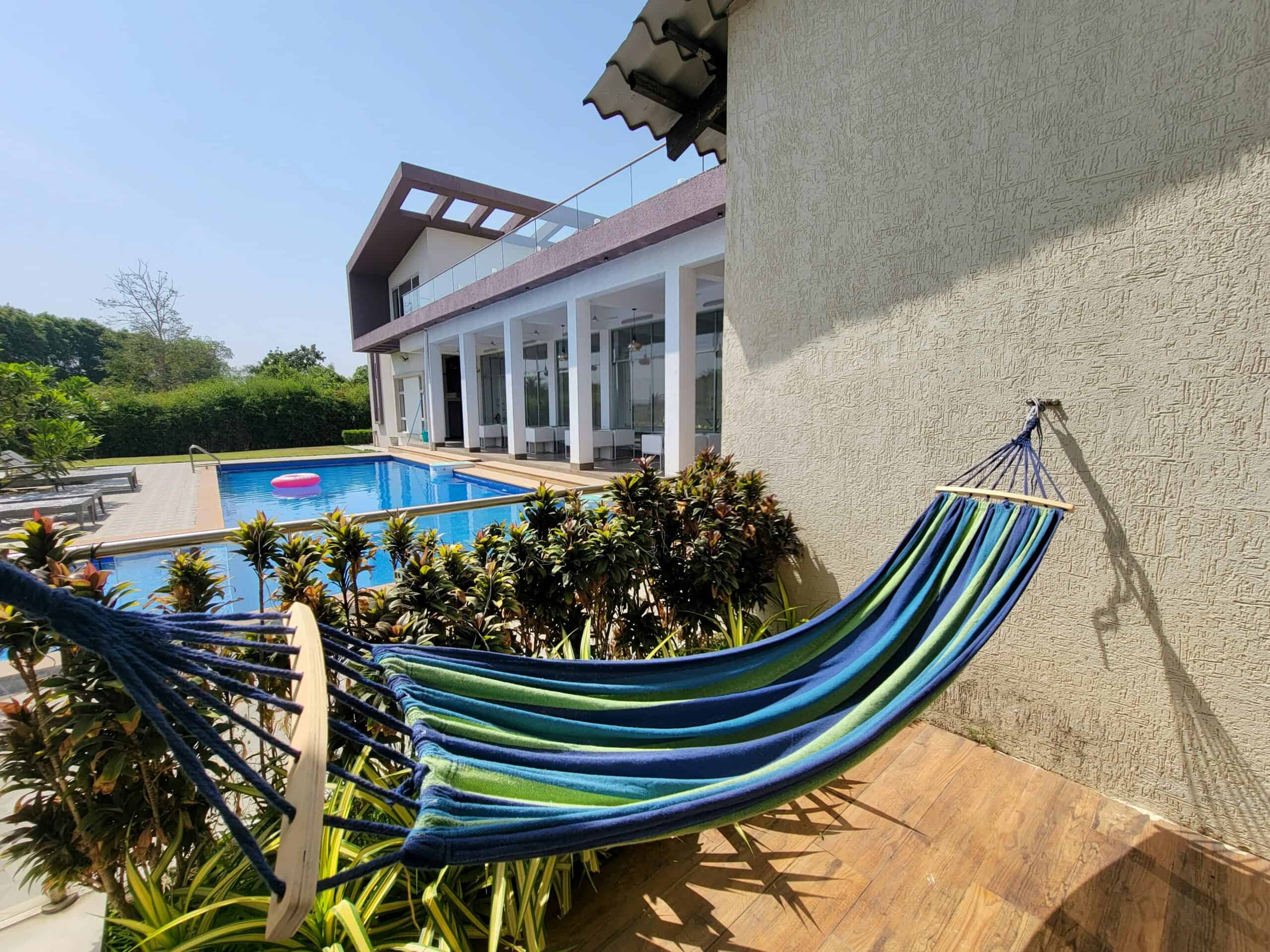 outside pool and hammock